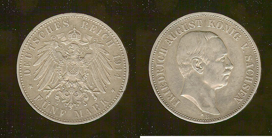 Germany Saxony 5 mark 1914E EF+